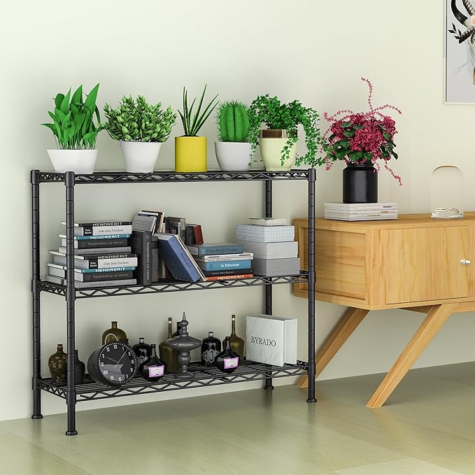 Soywey 3-Shelf Adjustable Heavy Duty Storage Shelves,36" Wx14 Dx35.8 H Metal Organizer Wire Rack for Laundry Bathroom Kitchen Pantry Closet Garage Shelving Black