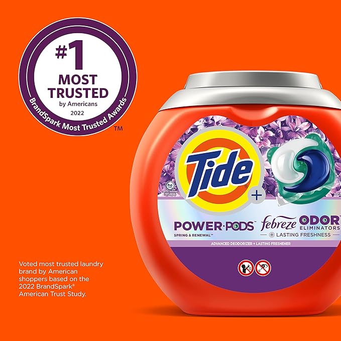 Tide Power Pods with Febreze Laundry Detergent Pacs, 63 Count, Spring & Renewal Scent, All-Day Freshness
