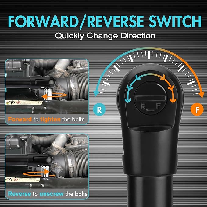 DURATECH Extended Cordless Ratchet Wrench, 3/8" 12V 44 Ft-Lbs Long Neck Electric Ratchet Wrench with 2-Pack 2.0Ah Li-Ion Battery, 1 Hour Fast Charger, 10 Sockets Accessories & Variable Speed Trigger
