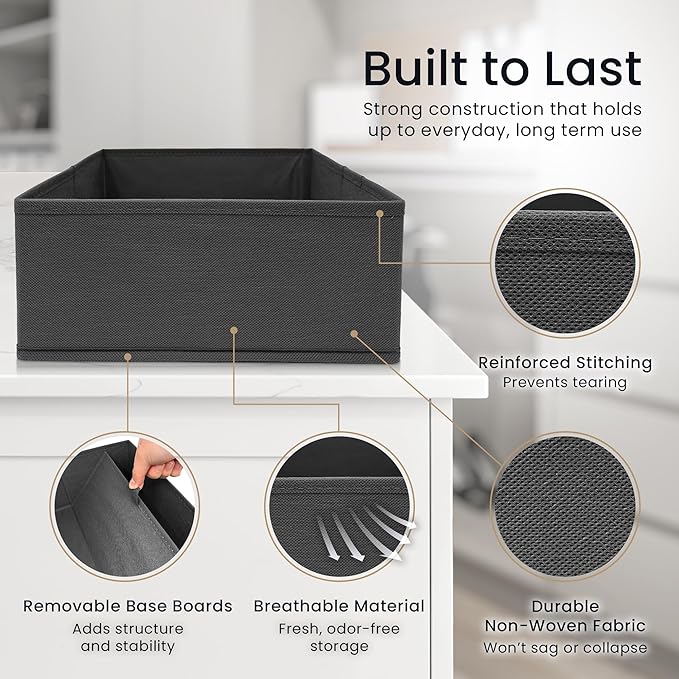 Reli. Drawer Organizer Clothes (14 Pack) | Dresser Organizer for Clothing | Drawer Bins for Bras, Nursery, Baby Clothes, Underwear, Socks | Foldable Fabric Dresser Storage Dividers (Gray)