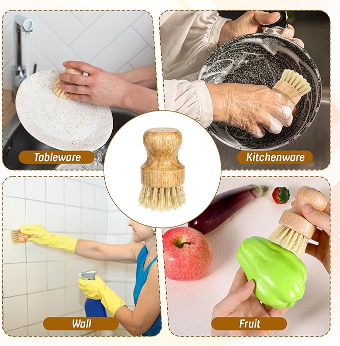 18 Pcs Bamboo Dish Scrub Brushes Kitchen Dishwashing Cleaning Brush Wooden Scrubbers Set Sisal Bristles Cleaner Scrubber for Washing Cast Iron Pan Pot Sink Spatula (18, Yellow)