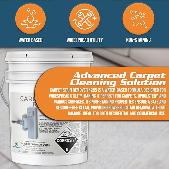 Heavy Duty Carpet Stain Remover 4285 - Easy Clean and Professional Carpet Cleaner Products - Residential & Commercial Multi-Purpose Spot, Stain Pretreater & Precleaner - 1 Gallon Pail