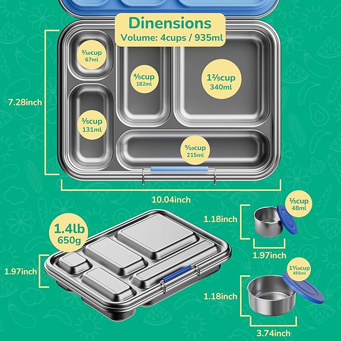 AOHEA Stainless Steel Bento Box Kids, Kids Metal Bento Lunch Box BPA Free Lunch Box Containers 304 Stainless Steel Bento Box for School and Office(Purple)