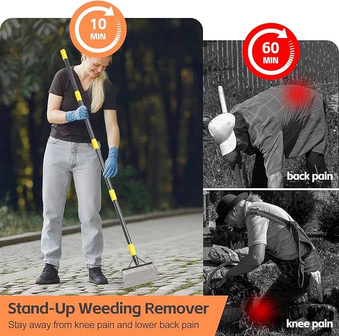 Floor Scraper Long Handle - Ice Snow Removal Tool,Multifunctional Garden Cleaning Flat Shovel,Heavy Duty Weed Scraper Metal Sharp Blade for Lawn Edging,Sidewalk Weeding,Driveway Steps Snow Shovel 60"