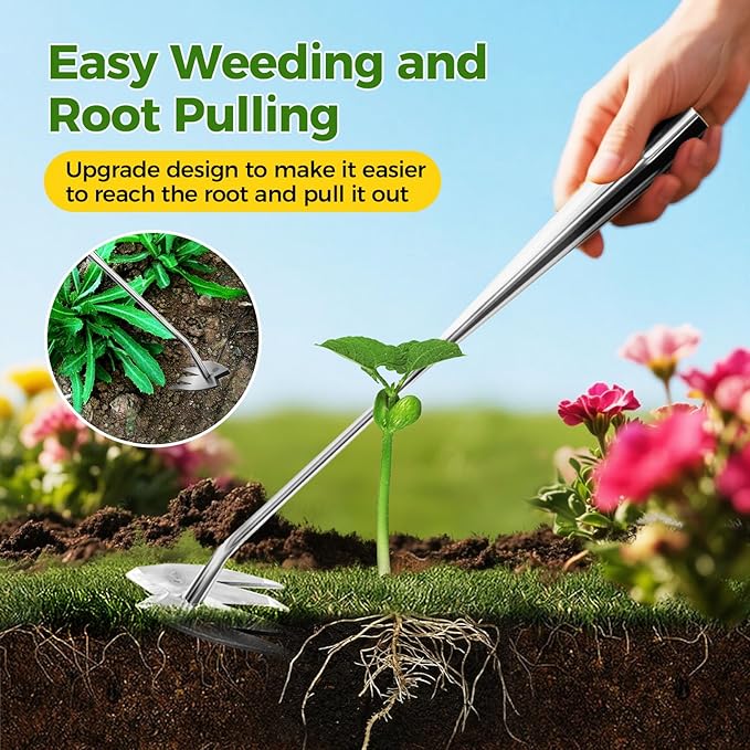 Gardening Hand Weeder Tools, 2025 New Weeding Artifact Uprooting Weeding Tool, 4-Teeth Garden Weed Puller Tool Stainless Steel Manual Weeders for Digging, Weed Removal