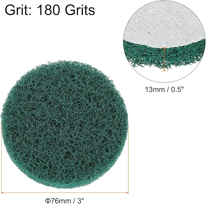 HARFINGTON 12pcs Scrubber Scouring Pads 180 Grits 3 Inch Drill Power Brush Hoop and Loop Surface Conditioning Disc Drill Scuffing Disc Scrub Pads for Home Kitchen Cleaning, Green