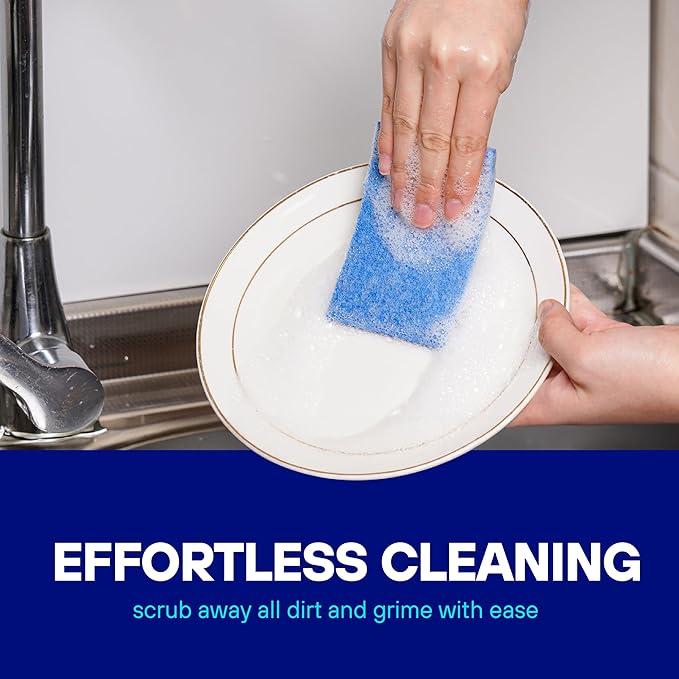 SCRUBIT Scouring Pad 100 Pack - Heavy Duty Scrub Pads for Cleaning Dishes - Non-Scratch Reusable Scrubbing - Blue (100)