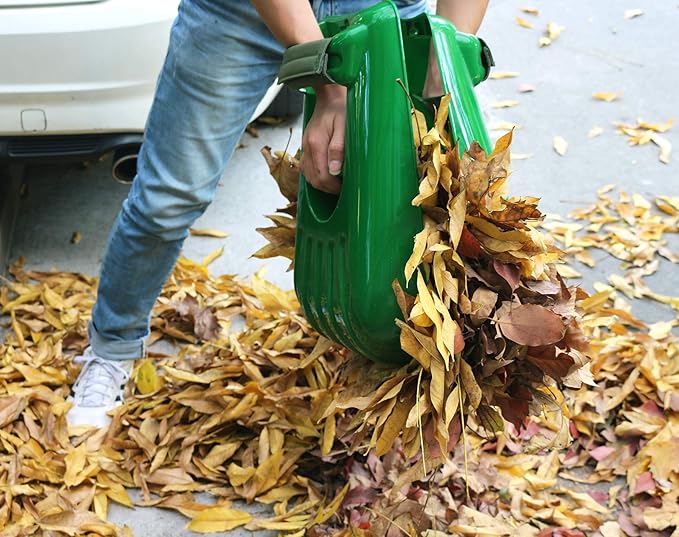 Gardzen Large Leaf Scoop Hand Rakes, Debris and Yard Waste Removal, Comes with 72 Gallon Garden Bag, Work Gloves, Protective Pads(Green)