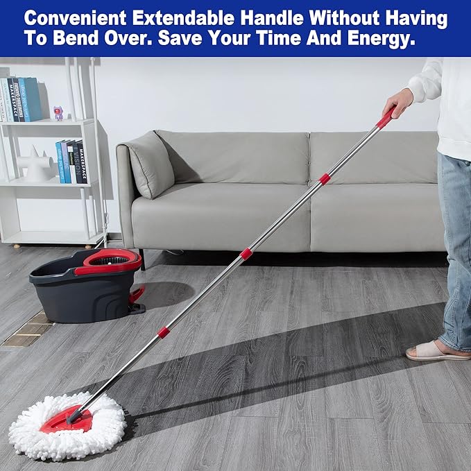 Mop Handle Compatible with Ocedar EasyWring Buctke, Spin Mop Replacement Handle & Base Compatible with O Cedar, 4-Section Mop Stick Pole & Base Compatible with O-Cedar Mop System