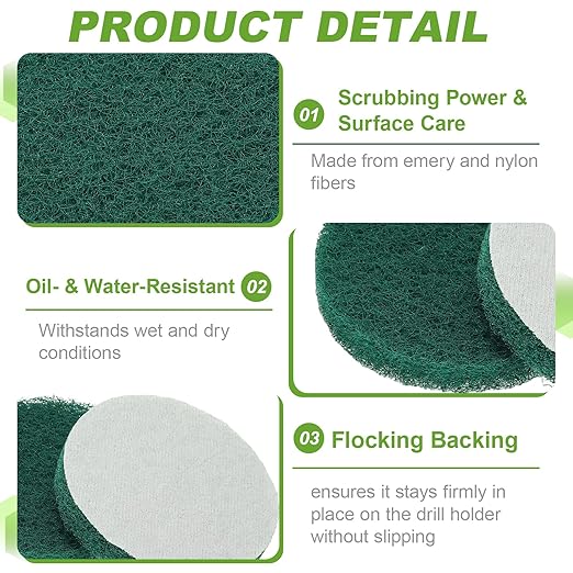 Power Scrub Pads, Scrubbing Pads 180 Grits Scouring Discs - Fitting for (Home Kitchen Cleaning - Drill Attachment - Scrubber Replacement) 8 Pcs & 4 Inch & Green