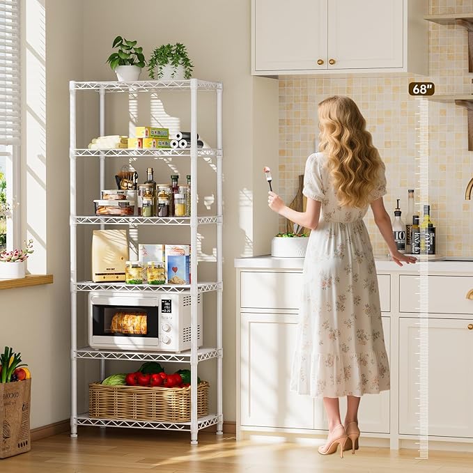 Golpart 5 tire Shelves Storage Wire Shelving Unit Metal Shelf Adjustable Organizers Storage Shelving with Wheels for Bathroom Laundry Room Kitchen Pantry12”D x 22”W x 69”H White