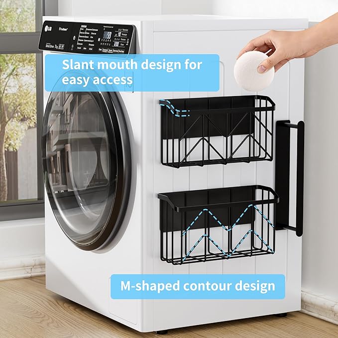 DAOYA Magnetic Dryer Ball Holder and Magnetic Hanger Holder Set - Magnetic Basket Storage for Dryer Balls, Laundry Pods, Dryer Sheets, Laundry Room Organization and Storage, Black