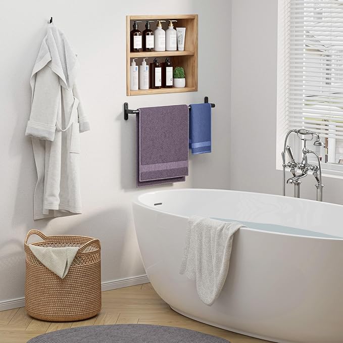 Powools Matte Black Towel Rack for Bathroom - 24" Rustproof Towel Holder, Sturdy Towel Bar Wall Mounted, Space-Saving Towel Hanger, Bathroom Accessories, Home Decor, Apparment Essentials