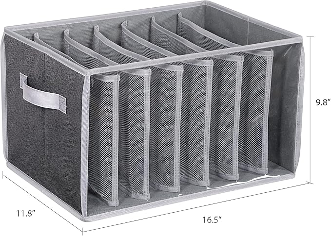 Zilink Upgraded Wardrobe Clothes Organizer with Support Board Clear Jean Organizer for Closet with 7 Grids Pants Organizer for Closet Shelf for Jean Pant Sweater Legging T-Shirt, 3 Pack