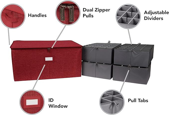 Covermates Keepsakes - Adjustable Zip-Top Storage Box - Configurable FlexGrid Compartments - Heavy Duty Polyester- Reinforced Handles - Stackable Design - Indoor Storage, Red Heather