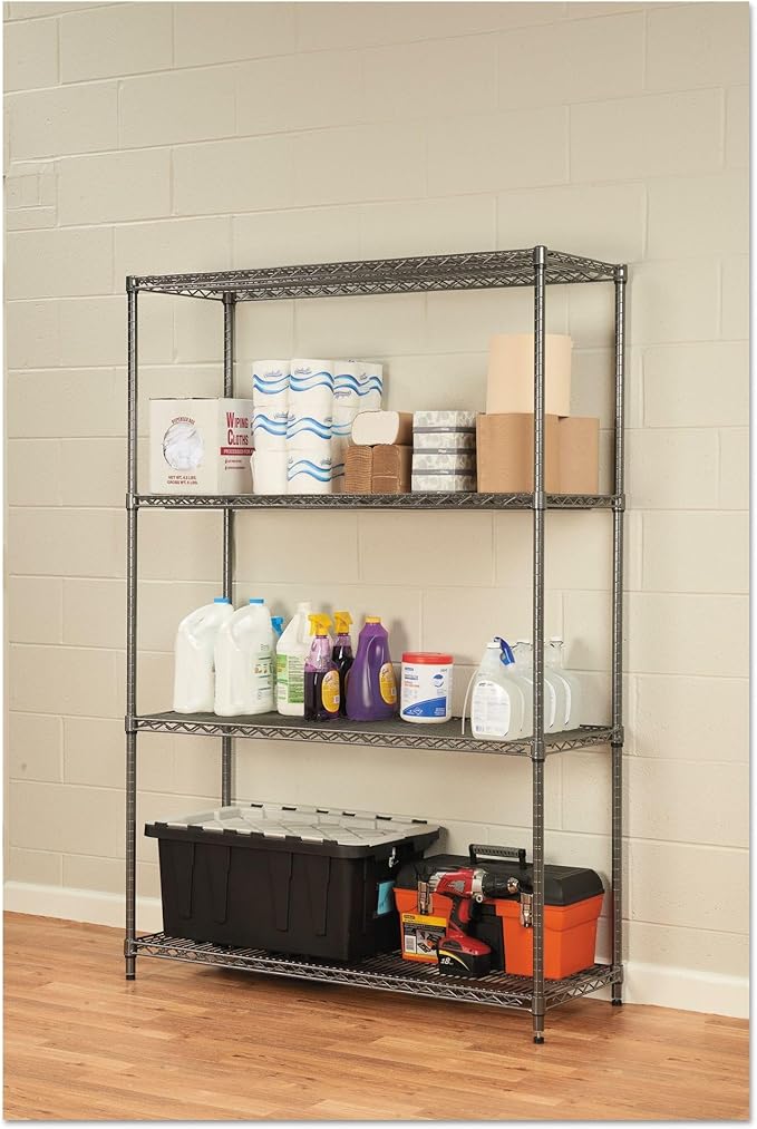 Alera Wire Shelving Starter Kit, Four-Shelf, 48w x 18d x 72h, Black Anthracite