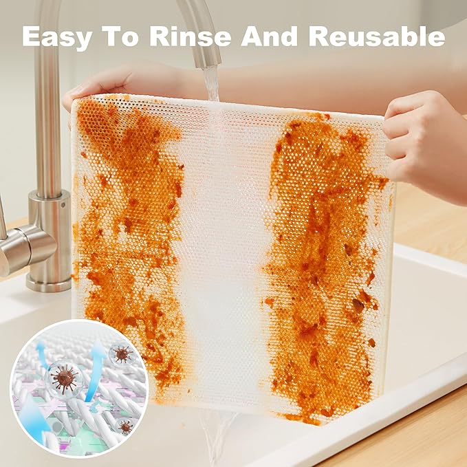 JOYMOOP Multipurpose Wire Dish Rags 10" x 10", Rainbow Laser Dish Cloths for Washing Dishes, Reusable Cleaning Cloths, Non-Scratch Wire Dishwashing Rags for Dishes, Glass, Stainless Steel - 20 Pack