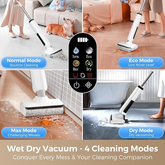 Wet Dry Vacuum Mop - Self-Cleaning Floor Washer with 180°Lie-Flat & 0 Hair Tangle, Self-Propelled Edge Cleaning, 60Min Runtime, Designed for Pet Hair, Kids' Spills & Daily Household Cleaning