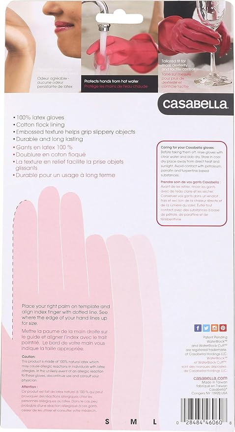Casabella 46060 Premium Waterblock Gloves, Large, 1-Pair, Pink
