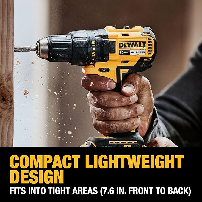 DEWALT 20V MAX Cordless Drill Driver Set, Electric Drill, Brushless 1/2 In 2 Speed, 2.0 Ah Battery and Charger Included, LED Light (DCD777D1)