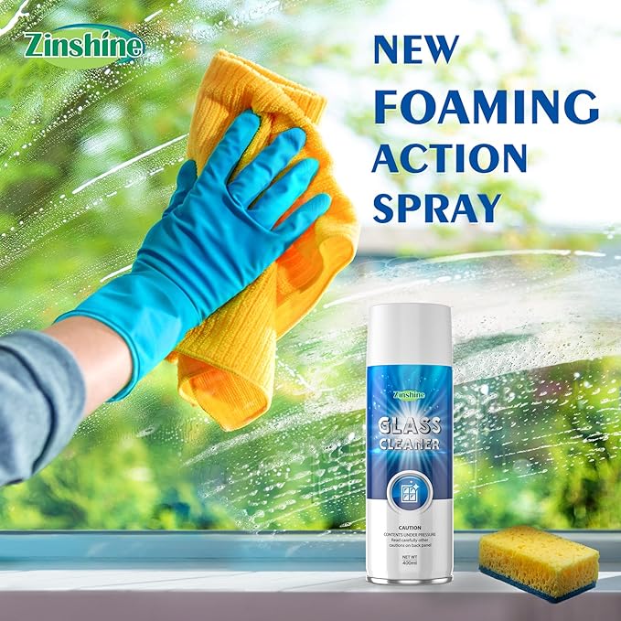 Glass and Window Cleaner Spray - Ammonia-Free Glass Cleaner, Foaming Cleaning Spray, Safe for Tinted Non-Tinted Windows, Streak-Free Shine for Auto and Home, 14 fl oz