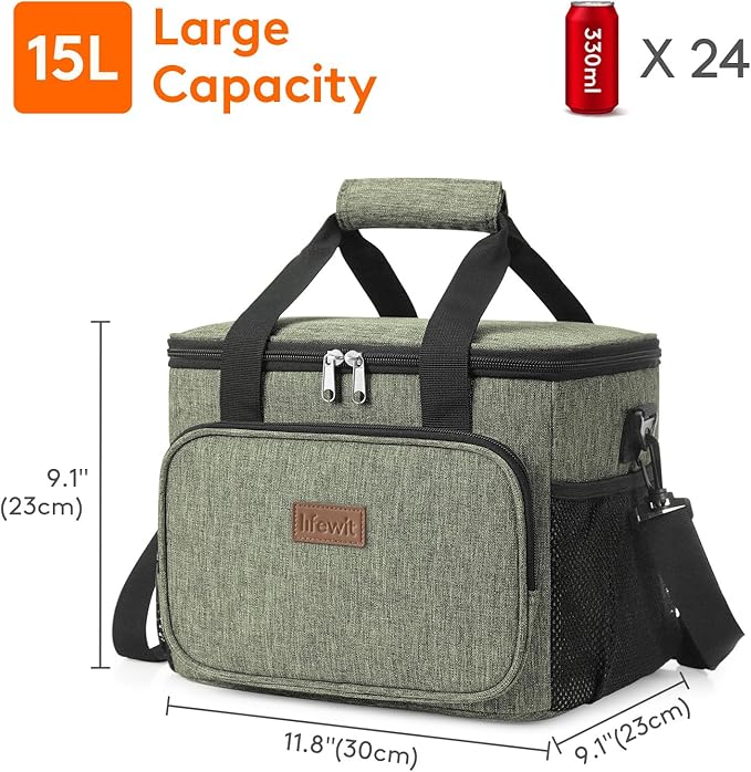 Lifewit Large Lunch Bag, Insulated Lunch Box, Soft Cooler Cooling Tote for Adult Men Women, Dark Green 24-Can (15L)