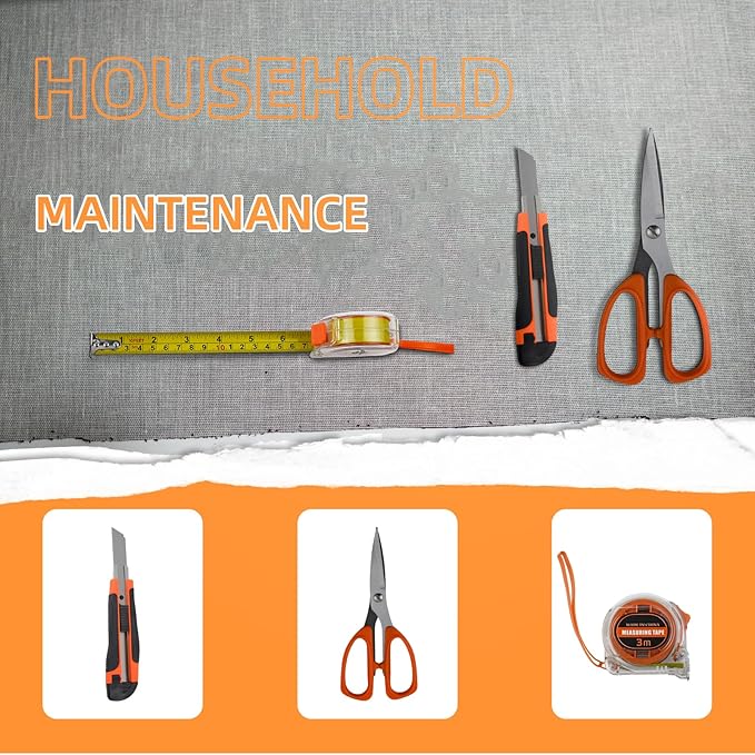20 Piece Orange Home Tool Set, Home Repair Tool Kit for Men Women, and College Students, Comes With A Portable Storage Box and Can be Used for Small Home Repairs and Outdoor Work