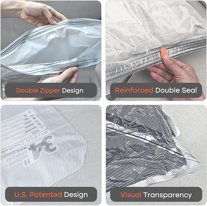 Vacbird Vacuum Seal Bags for Clothing with Rechargeable Cordless Pump, 24 Pack Vacuum Storage Bags, Compression Packing for Clothes Bedding Blanket Pillows Comforters