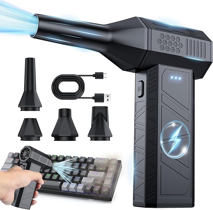 Compressed Air Duster - Electric Air Duster with Brushless Motor, Rechargeable Air Duster, 3-Speed Cordless Blower for Keyboard, Computer, Car & Home – High-Power, Reusable & Portable