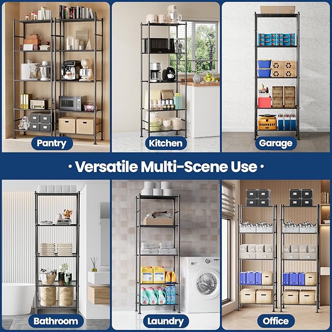 Abiglifty Storage Shelves, 5-Tier Metal Shelving, Wire Shelving Unit with Adjustable Leveling Feet, Shelf Organizer for Bathroom, Pantry, Laundry