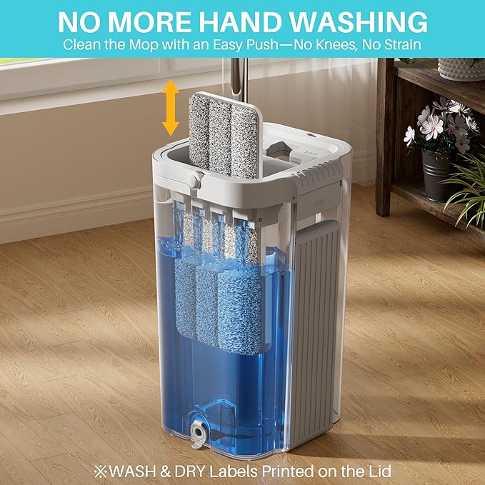 JOYMOOP 8L Large Capacity Flat Mop System with Extension Handle, Ideal for Floor, Window, and Wall Cleaning - Includes 5 Washable Microfiber Pads for Wet and Dry Use