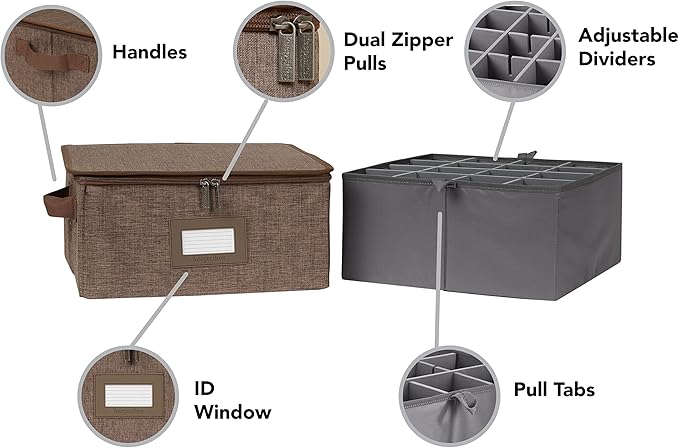 Covermates Keepsakes - Adjustable Zip-Top Storage Box - Configurable FlexGrid Compartments - Heavy Duty Polyester- Reinforced Handles - Stackable Design - Indoor Storage, Brown Heather