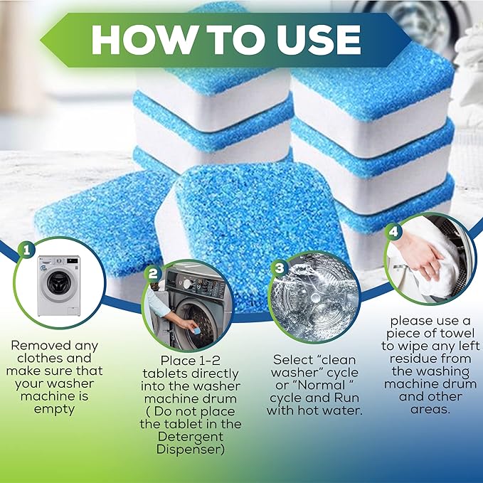 True Fresh Washing Machine Cleaner Descaler 15 Pack Tablets, Deep Cleaning Deodorizer for HE Front & Top Load Washers, Eliminates Odor Buildup Residue Grime, Cleans Drum Pump Valve Hoses Septic Safe