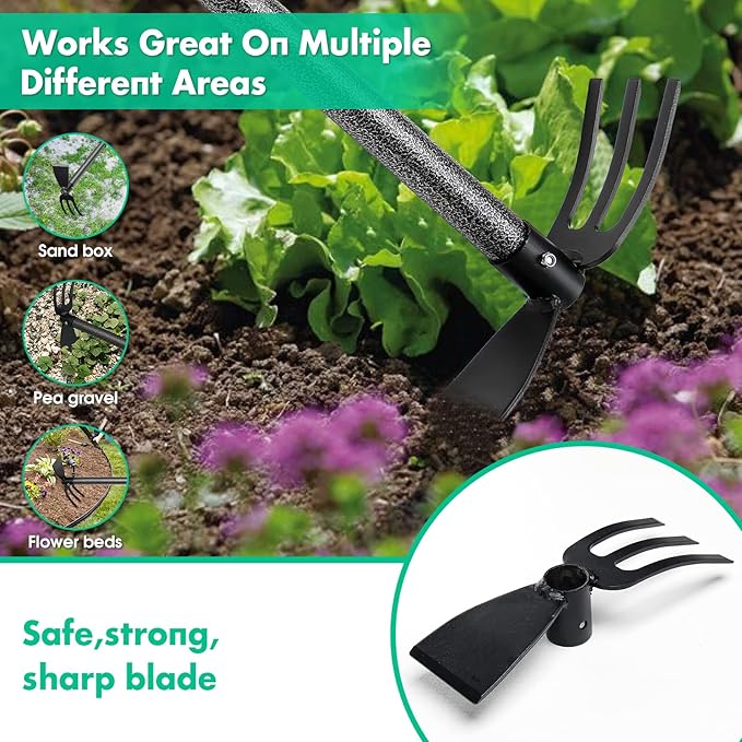 Lilyvane Hoe Garden Tool,45 Inch Long Garden Hoe and Cultivator, Garden Hand Tiller with Long Handle,Heavy Duty Garden Tools Hoe Cultivator for Gardening,Weeding, Tilling,Lossening Soil,Planting