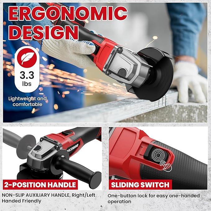 Cordless Angle Grinder Compatible with Milwaukee 18V Battery (NO BATTERY), 4-1/2 Inch Angle Grinder Power Tool with Spanner, 3 Variable Speed, MAX 8500 RPM, Brushless Motor