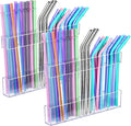 2Pack 9.5" Large Acrylic Straw Holder for Cabinet Door – Kitchen Cabinets Straws Organizer, Reusable Tumbler, Small Kitchens Accessories Storage Container (Transparent)