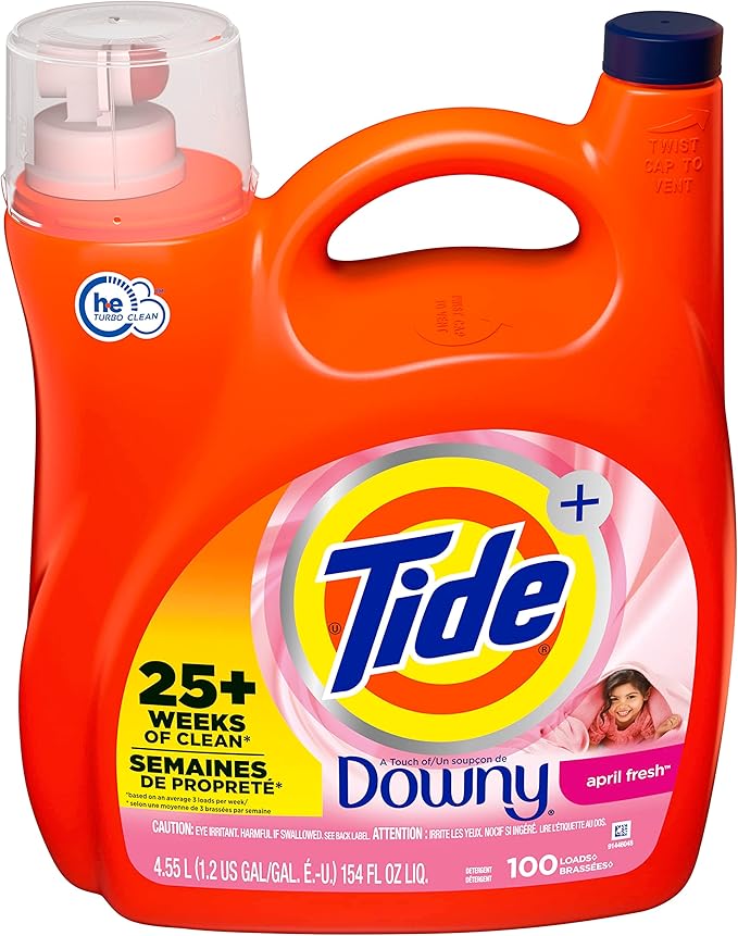 Tide Liquid Laundry Detergent with A Touch of Downy, April Fresh, 100 Loads 154 Fl Oz