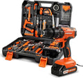 COMOWARE Household Tool Set with 20V Cordless Drill Driver, 120Pcs Hand Tool Kit for Men, Power Drill Set with Plastic Toolbox, Ideal for Office, Garden, DIY Project