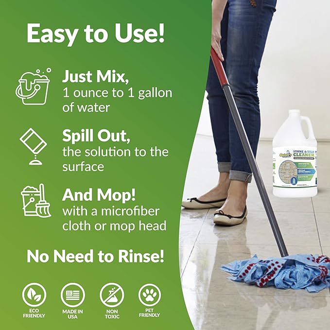 Sheiner's - Stone and Tile Cleaner, Ready-to-Use Multipurpose Cleaner for Garage Floor Tiles, Polished Stones, Granite Stone, Marble Tile, Slate Tile, and More Concrete Surfaces, 1 Gallon