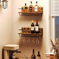 HOOBRO Wall Mounted Wine Rack 2 Pack, Wine Shelf Hanging Floating Wall Shelves, Wine Glass Bottle Rack Stemware Holder, for Living Room, Dining Room, Kitchen, Rustic Brown and Black BF28BJ01