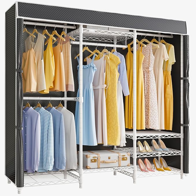 VIPEK V5C Medium Covered Clothes Rack Heavy Duty Portable Closet Wardrobe, Freestanding White Clothing Rack with Black Upgarded Polyester Cover, Adjustable Custom Closet Rack, 56.7" Lx15.7 Wx76.4 H