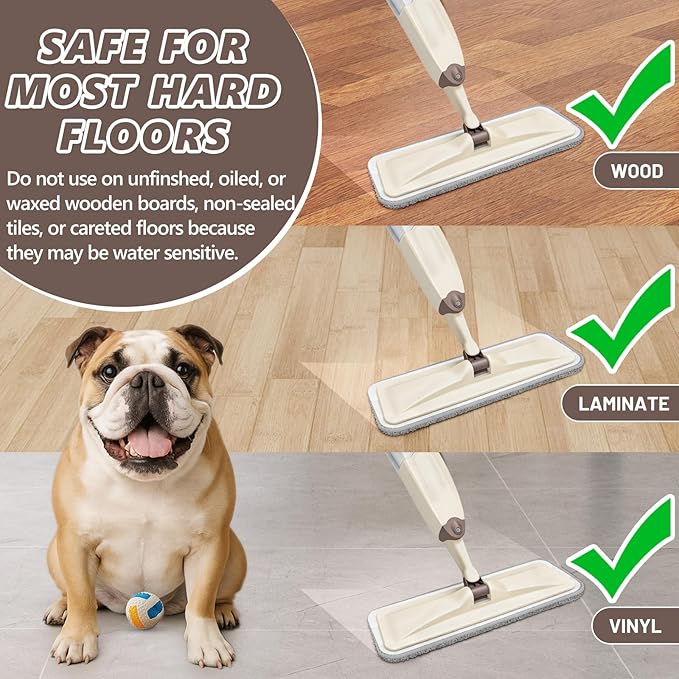 HOMTOYOU Wet Mop for Floor Cleaning: Microfiber Spray Mop with 4 Washable Pads for Cleaning Home Kitchen Multi-Surface Floors - 1Pcs 400+ML Refillable Bottle