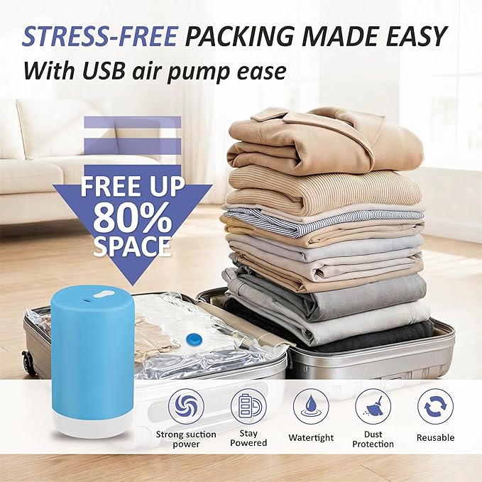 Cozy Essential Travel Vacuum Storage Bags with Rechargeable Cordless USB Pump, Space Saver Bags for Luggage, Suitcase, Carry-On, for Clothes, Blankets, Bedding & Seasonal Storage,15 Combo