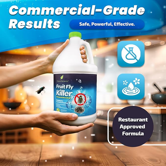 Natural Elements Fruit Fly Killer | Drain Flies, Gnats, Flying Ants | Home & Commercial Use | Non-Toxic Gel Formula | 1 Gallon | 128 Fl Oz
