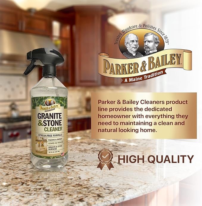 Parker & Bailey Granite & Stone - Countertop Cleaner Kitchen Island Cleaning Spray Marble Tile Slate Quartz Daily Granite Bathroom Counter -White, 32 Oz