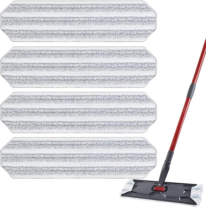 Mop Pads Replacements Compatible with H2prO Flat Mop System, Replace Mop Heads for Mop, Machine Washable Reusable Microfiber Pad Refills for Floor Cleaning (4 Pack)