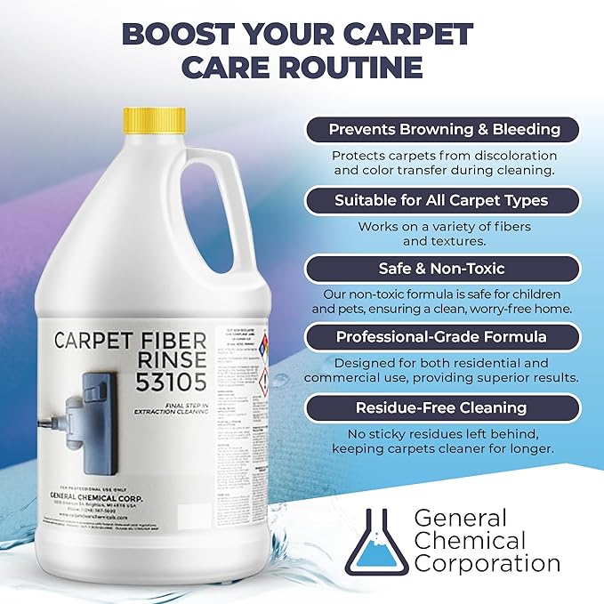 CarpetGeneral- Carpet Fiber Rinse & Odor Neutralizer Solution 53105|Prevent Browning, Bleeding & Odors with Top Carpet Cleaner Liquid|Carpet Fiber Rinse Professional Residue Attracting Agent - Case