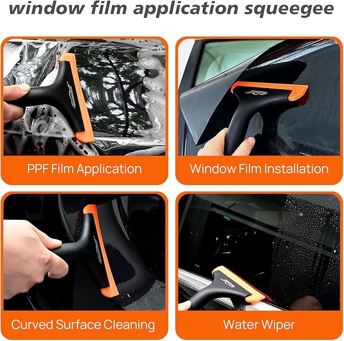 NEWISHTOOL Car Glass Small Window Squeegee, Auto Water Blade, Side Mirror Water Wiper, Shower Squeegee for Glass Doors, 5.9" Blade 7.5" Long Handle Silicone Squeegee, 3 Pack