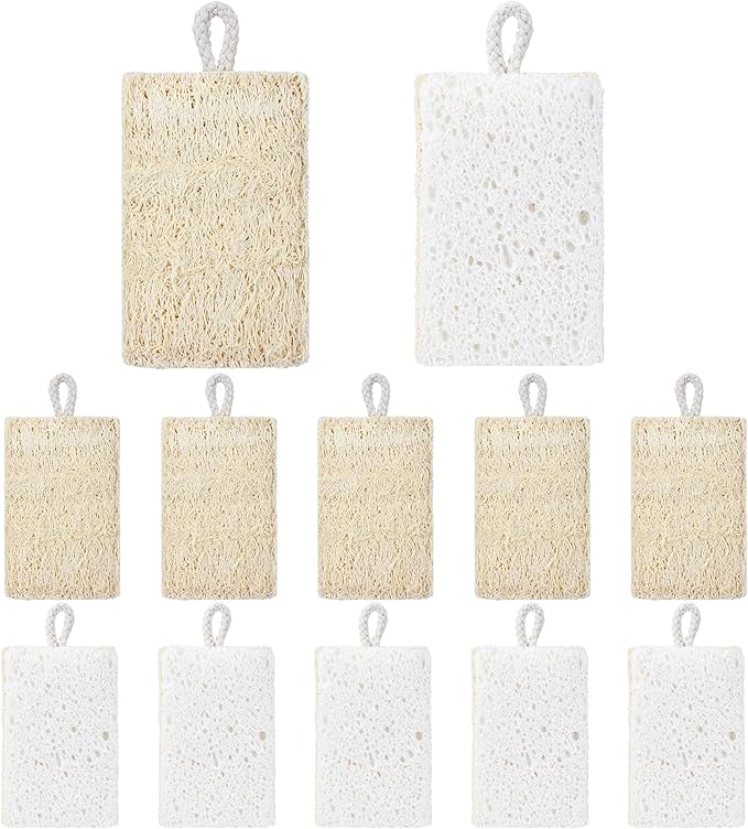 Sliner 12 Packs Natural Kitchen Sponges Compostable Dish Sponges Loofahs Cellulose Scrubbers for Dishes, Biodegradable Non Scratch Cleaning Power for Kitchen Bathroom Household