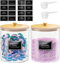 HomePekite 2 Pack Glass Laundry Pods Container, Clear Laundry Room Organization Containers with Lids & Labels, Powder Laundry Detergent Container for Scent Booster, Powder